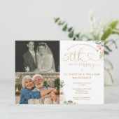 Invitation 50e anniversaire du Mariage Monogramme floral 2 Ph (Debout devant)