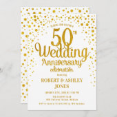 Invitation 50e anniversaire du Mariage - Or & Blanc (Devant / Derrière)