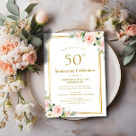 Invitation 50e anniversaire du mariage or et blush<br><div class="desc">Un design élégant avec des fleurs rousses et des couleurs dorées. Vous pouvez personnaliser le libellé,  la taille du texte,  les couleurs et la police de cette invitation de mariage.</div>