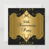 Invitation 50e anniversaire du Mariage Papillon noir d'or (Devant)