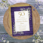 Invitation 50e anniversaire du Mariage Purple Wood Green<br><div class="desc">Doté d'une délicate aquarelle de verdure de jardin de campagne sur un arrière - plan rustique en bois violet,  cette invitation élégante à l'anniversaire peut être personnalisée avec vos informations spéciales de célébration de 50 ans,  avec un arrière - plan doré au contraire. Conçu par Thisisnotme©</div>