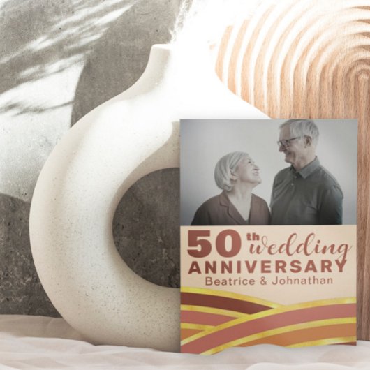 Invitation 50e anniversaire du Mariage Retro Photo noir & or