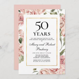 Invitation 50e anniversaire du Mariage Rose florale