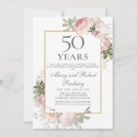 Invitation 50e anniversaire du Mariage Rose florale<br><div class="desc">Elégant 50e anniversaire mariage modèle d'invitation dispose d'un cadre doré et deux arrangements de roses roses rousses. Tout le texte est modifiable.</div>