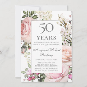 Invitation 50e anniversaire du Mariage Rose florale
