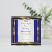 Invitation 50e anniversaire du Mariage Royal Blue Gold Crown  (Debout devant)