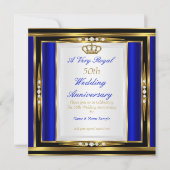 Invitation 50e anniversaire du Mariage Royal Blue Gold Crown  (Devant)