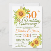 Invitation 50e anniversaire du Mariage Tournesol floral (Devant)