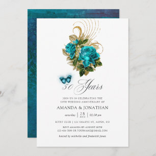Invitation 50e anniversaire du Mariage Turquoise et Gold