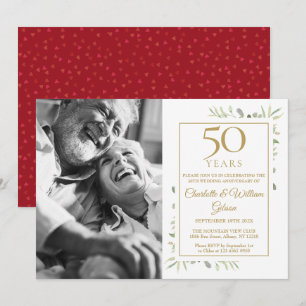 Invitation 50e anniversaire du Mariage Vert Amour Coeur Photo