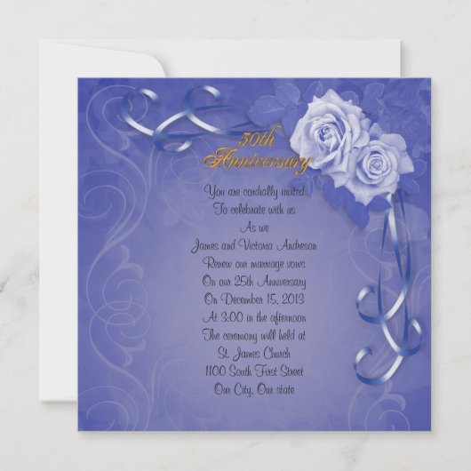 Invitation 50e anniversaire du Mariage vow renouveau rose ble (Devant)