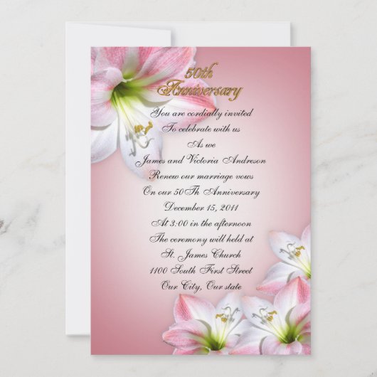 Invitation 50e anniversaire du Mariage vow renouvellement ros (Devant)