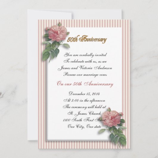 Invitation 50e anniversaire du Mariage vow renouvellement ros (Devant)