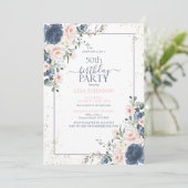 Invitation 50e anniversaire Dusty Blue Blush or rose Floral (Debout devant)