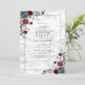 Invitation 50e anniversaire Dusty Blue Bourgogne or Floral (Debout devant)