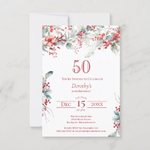 Invitation 50e anniversaire Elégant Berry d'hiver Botanique