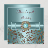 Invitation 50e anniversaire Elégant bijou bleu Turquoise (Devant / Derrière)