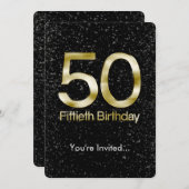 Invitation 50e anniversaire, Elegant Black Gold Glam (Devant / Derrière)