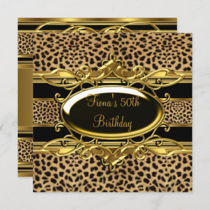 Invitation 50e anniversaire Elegant Classy Gold Leopard noir