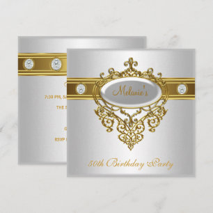 Invitation 50e anniversaire Elégant Dentelle Blanc Or Diamant