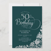 Invitation 50e anniversaire Elégant Emerald Green Roses d'arg (Devant)