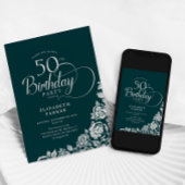 Invitation 50e anniversaire Elégant Emerald Green Roses d'arg