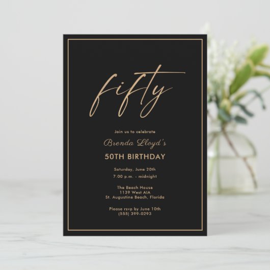 Invitation 50e anniversaire Elegant Gold Black Party Invitati (Debout devant)
