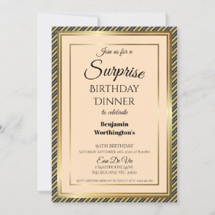 Invitation 50e anniversaire Elegant Gold Frame Surprise Dîner