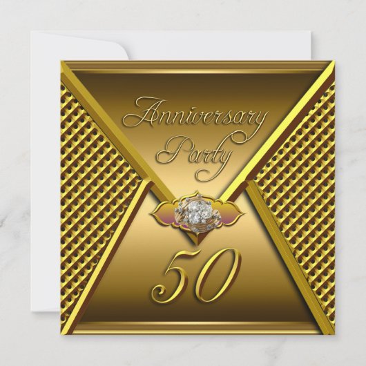 Invitation 50e anniversaire élégant mariage or (Devant)