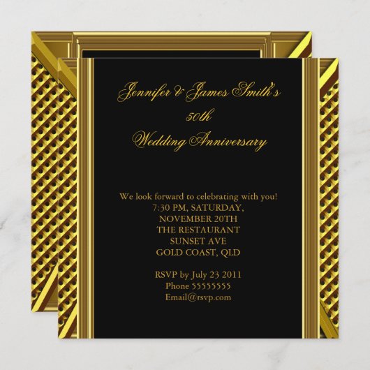 Invitation 50e anniversaire élégant mariage or (Devant / Derrière)