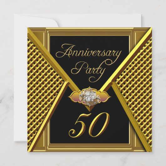Invitation 50e anniversaire élégant mariage or (Dos)