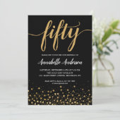 Invitation 50e anniversaire Elegant Noir Confetti Script (Debout devant)