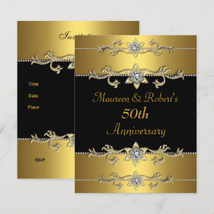 Invitation 50e anniversaire Élégant Noir Or 3