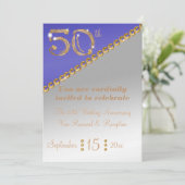 Invitation 50e Anniversaire élégant nugget or & Blue Invita (Debout devant)