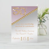 Invitation 50e Anniversaire élégant nugget or & lumière rose (Debout devant)