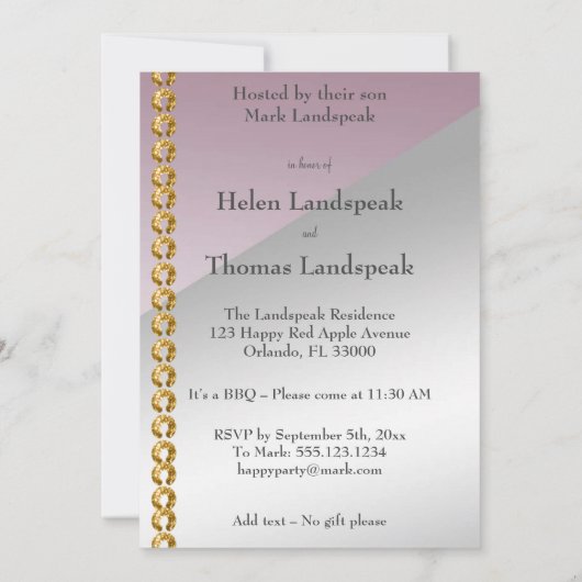 Invitation 50e Anniversaire élégant nugget or & lumière rose (Dos)