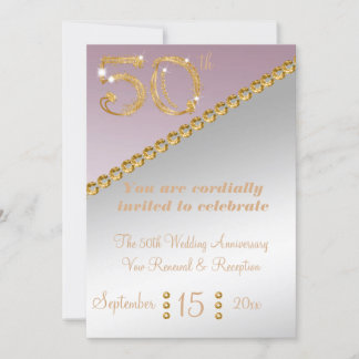 Invitation 50e Anniversaire élégant nugget or & lumière rose