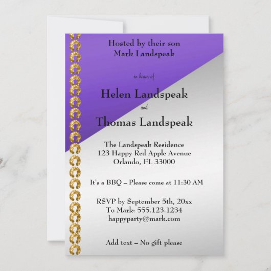 Invitation 50e Anniversaire élégant nugget or & Purple Invi (Dos)