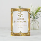 Invitation 50e Anniversaire Elégant or blanc perle dorée (Debout devant)