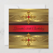 Invitation 50e anniversaire Elegant or Rouge Diamant Bijou (Devant)