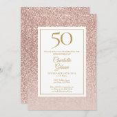 Invitation 50e anniversaire Elegant Rose Parties scintillant (Devant / Derrière)