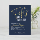 Invitation 50e anniversaire Elegant Script Navy et or (Debout devant)