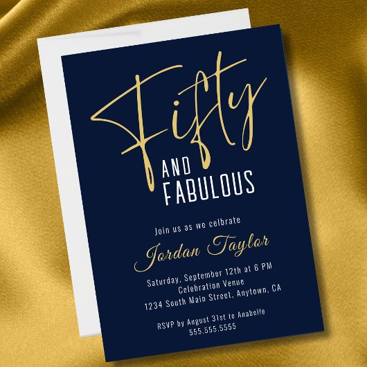Invitation 50e anniversaire Elegant Script Navy et or