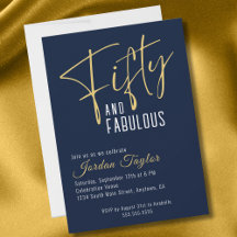 50e anniversaire Elegant Script Navy et or