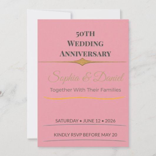 Invitation 50e anniversaire | Élégant | Sur mesure | Or | Amo (Devant)