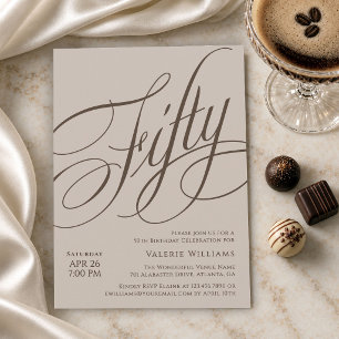 Invitation 50e Anniversaire Élégante Calligraphie Taupe Espre