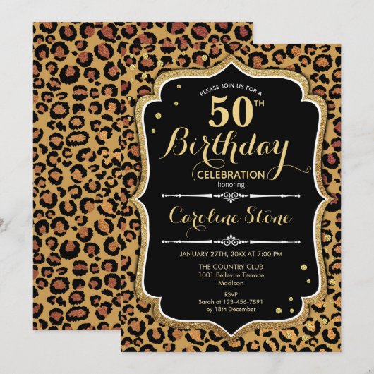 Invitation 50e anniversaire - Empreinte de léopard (Devant / Derrière)
