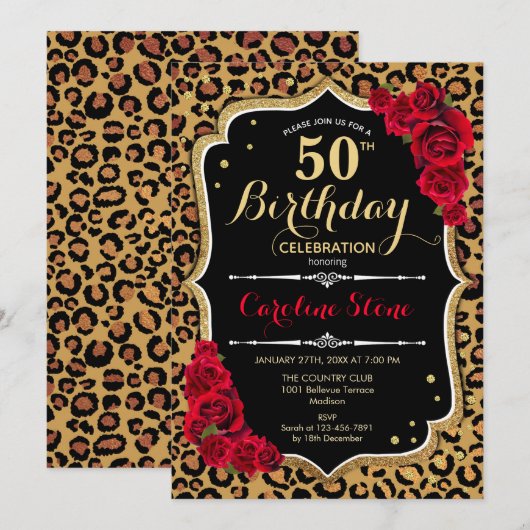 Invitation 50e anniversaire - Empreinte de léopard de Red Ros (Devant / Derrière)