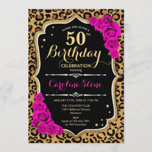 Invitation 50e anniversaire - Empreinte de léopard Roses rose
