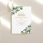 Invitation 50e anniversaire Eucalyptus Aquarelle d'or Script